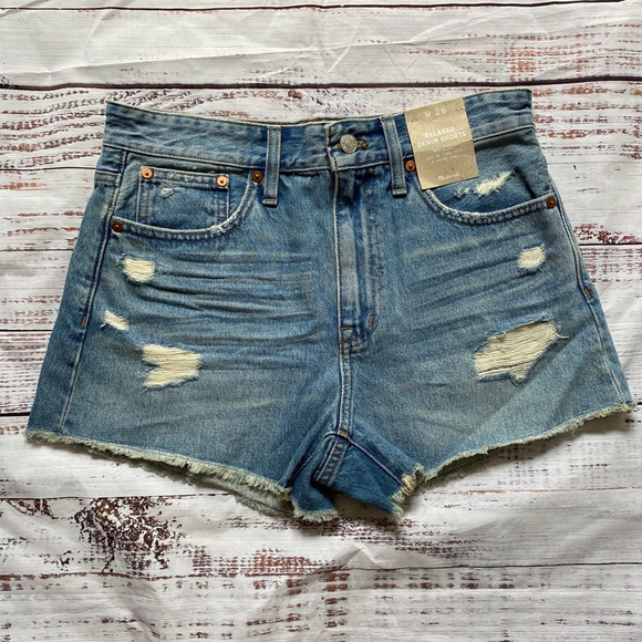 Madewell Relaxed Denim Raw Hem Distressed Shorts 26 NWT - Picture 1 of 5